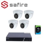 SAFIRE Complete 4 megapixel IP set met 4 Turret Hybride Dome's, IR/LED / Mic, + 1TB